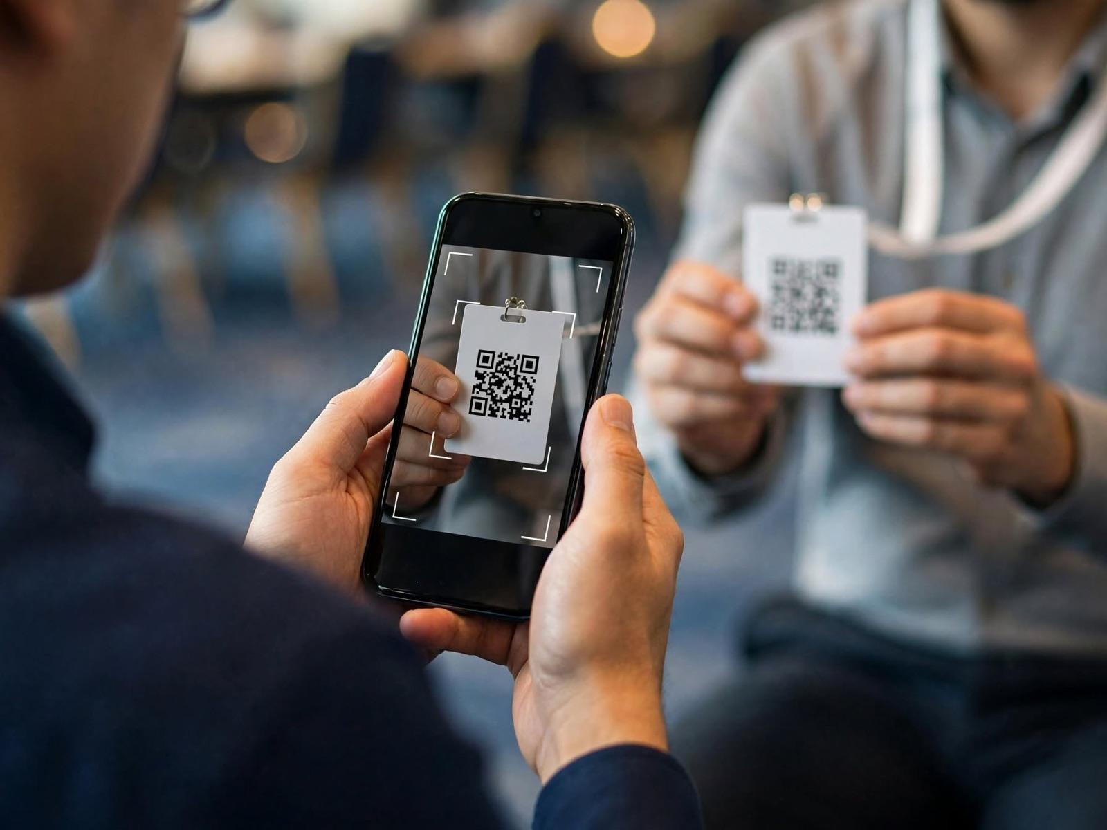 Petugas memindai QR pada badge peserta menggunakan ponsel